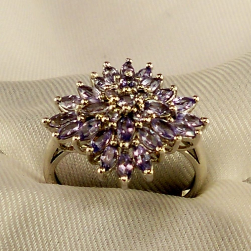NEW Purple Cubic Zirconias Cluster Silver DESIGNER Ring